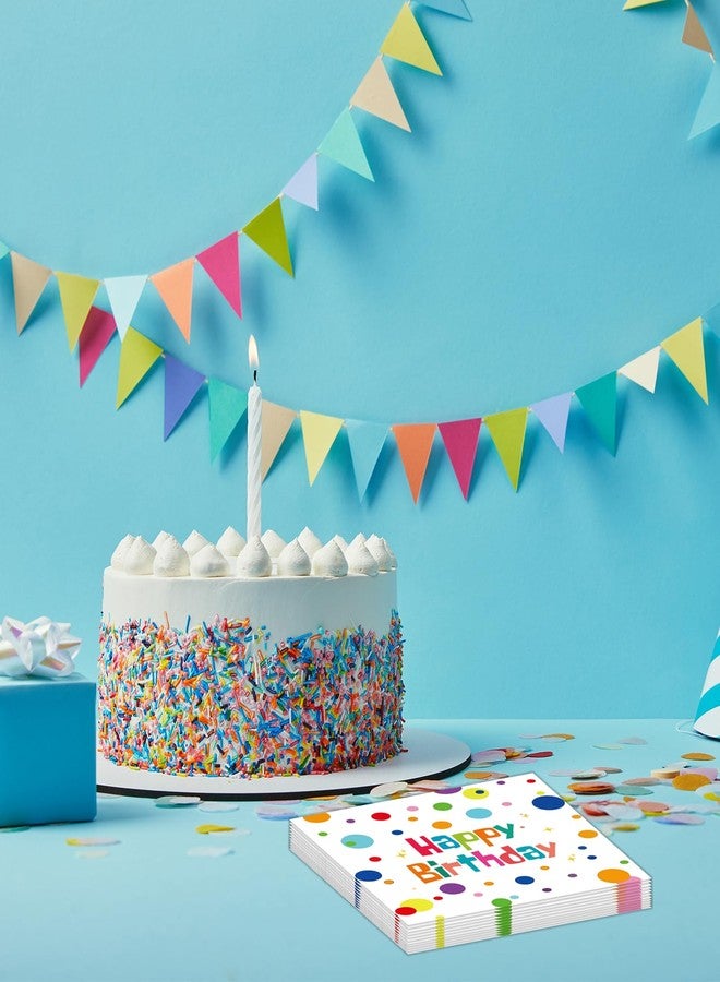 HFBOBP 50PCS Happy Birthday Paper Napkins, Colourful Dots Luncheon Napkins Cocktail Napkins Disposable Tableware Party Decorations Supplies for Kids Birthday, Baby Shower 13 x 13 Inches - Image 5